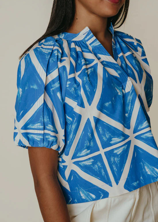 Henley Blouse Blue Tile