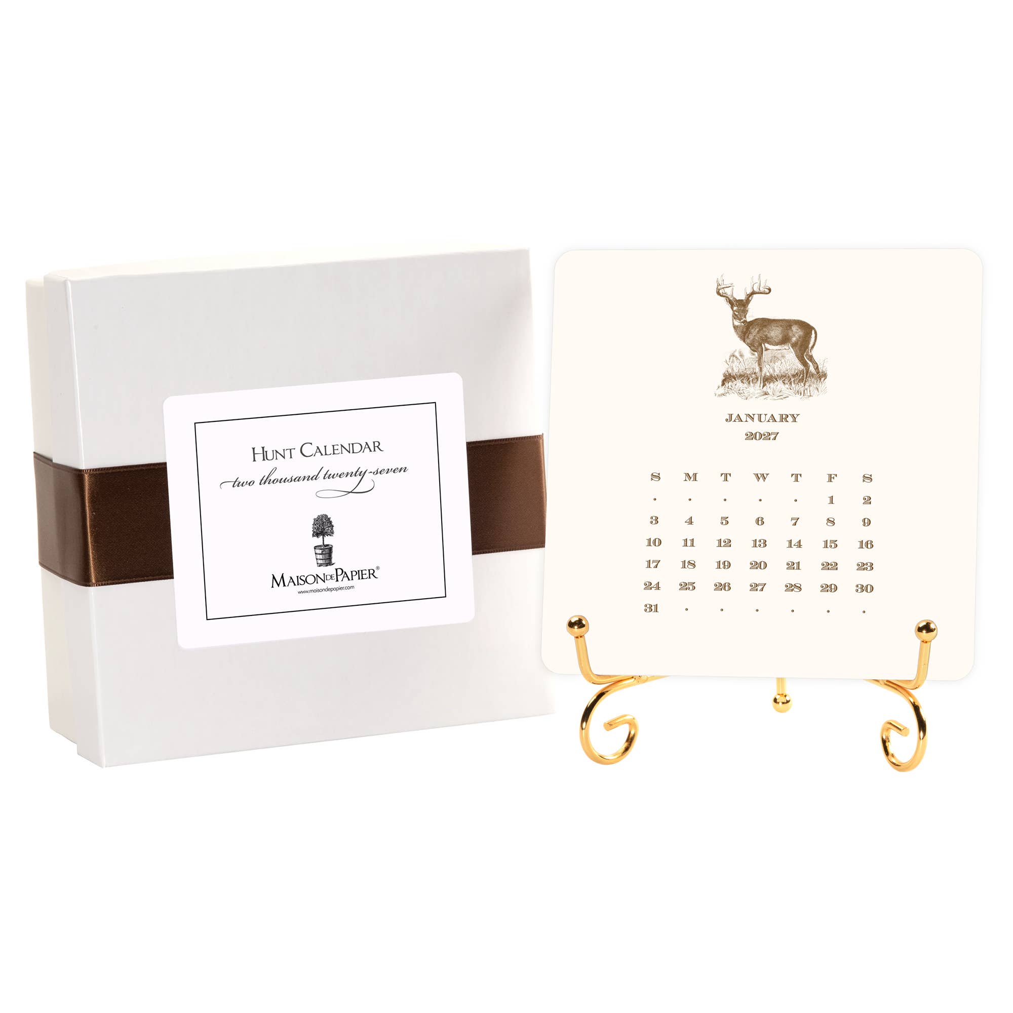 2027 Hunt Calendar with Easel, Maison de Papier - calendar on gold easel
