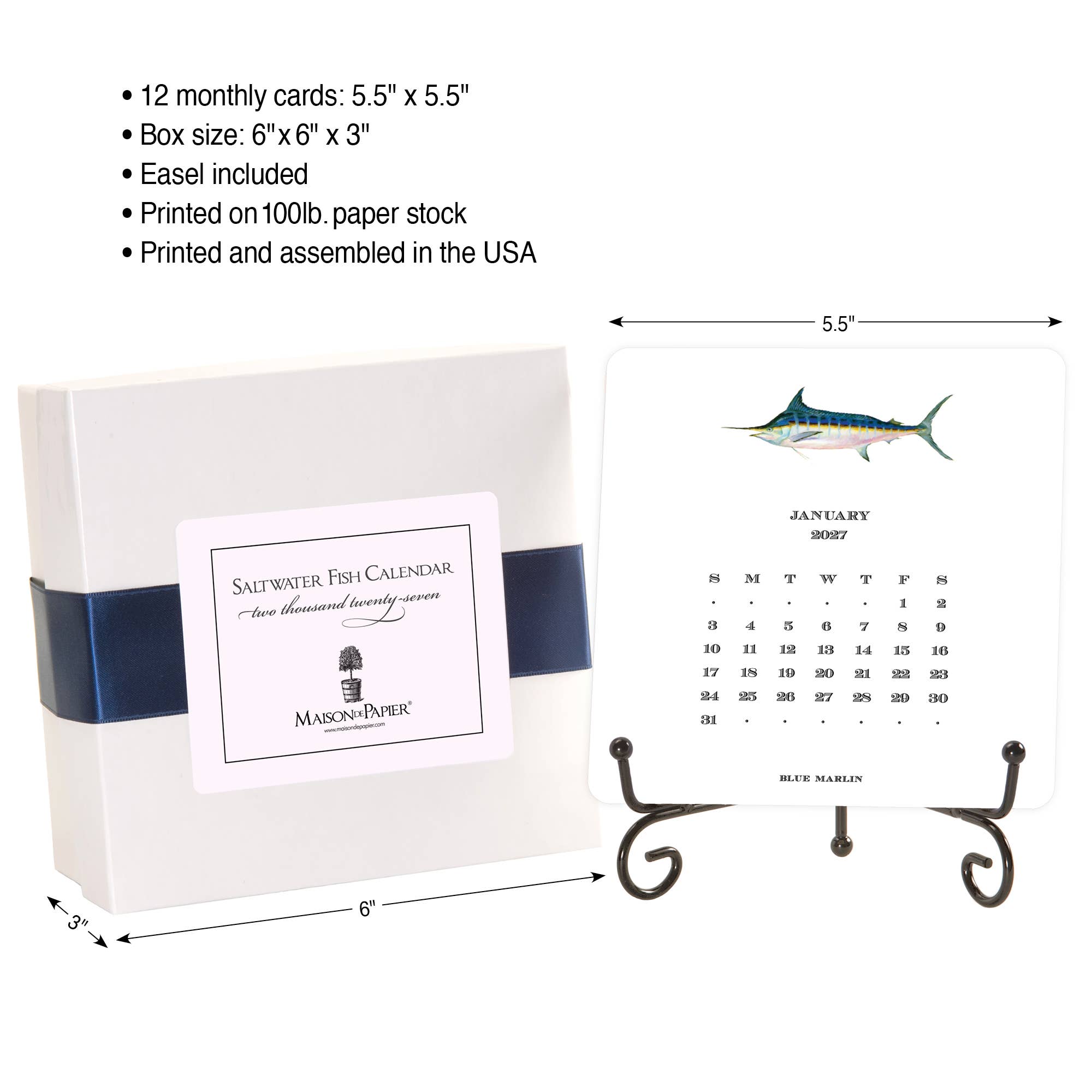 2027 Saltwater Fish Calendar, Maison de Papier - gamefish illustration