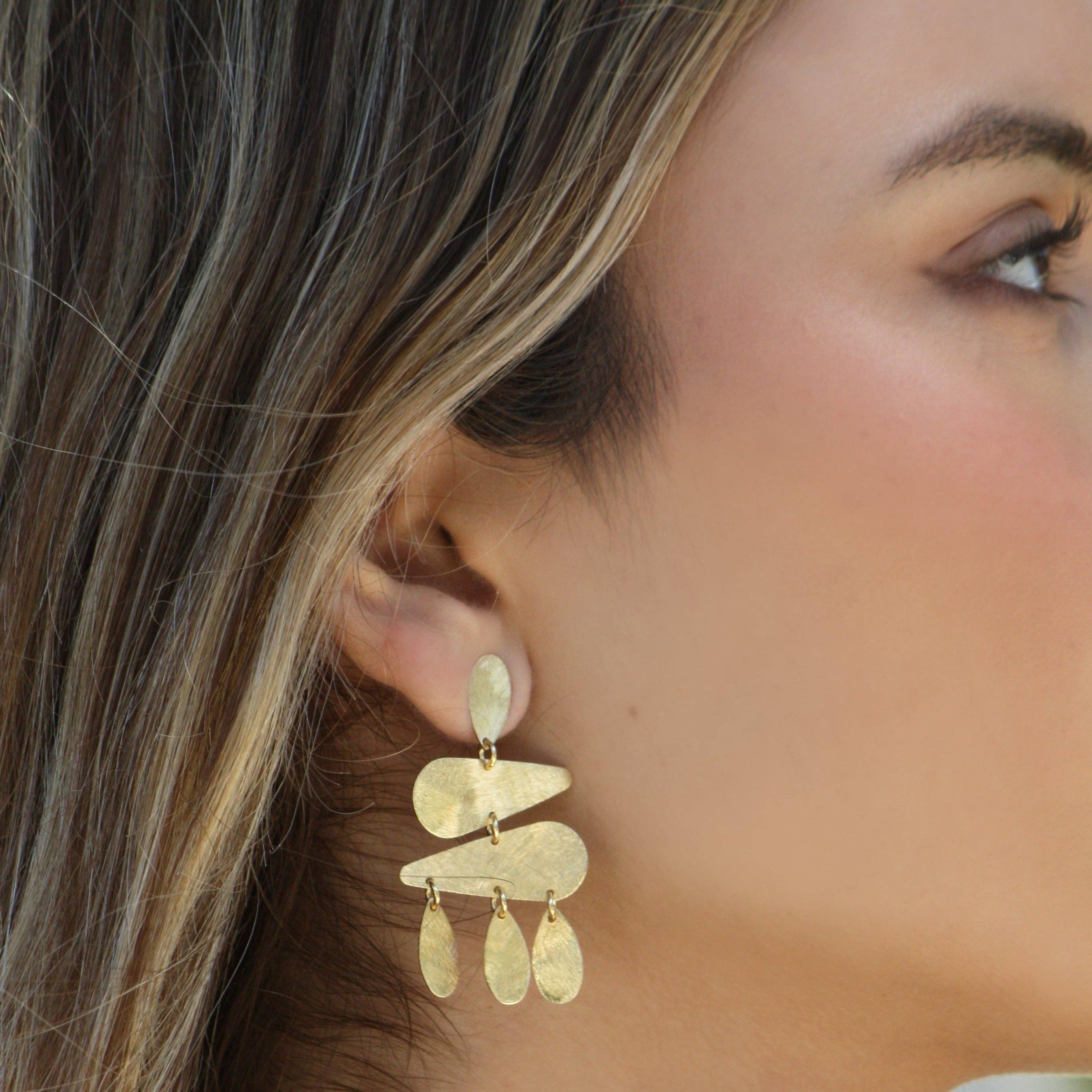 Amara Petite Gold Chandelier Earrings, Marcia Moran - worn on model
