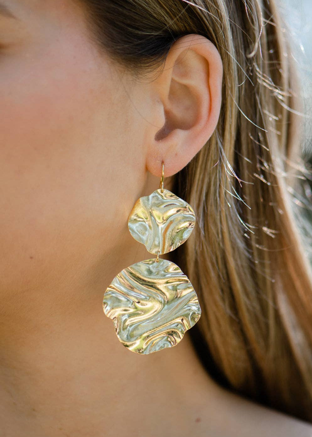 Odette Gold Statement Earrings, Marcia Moran - worn on model
