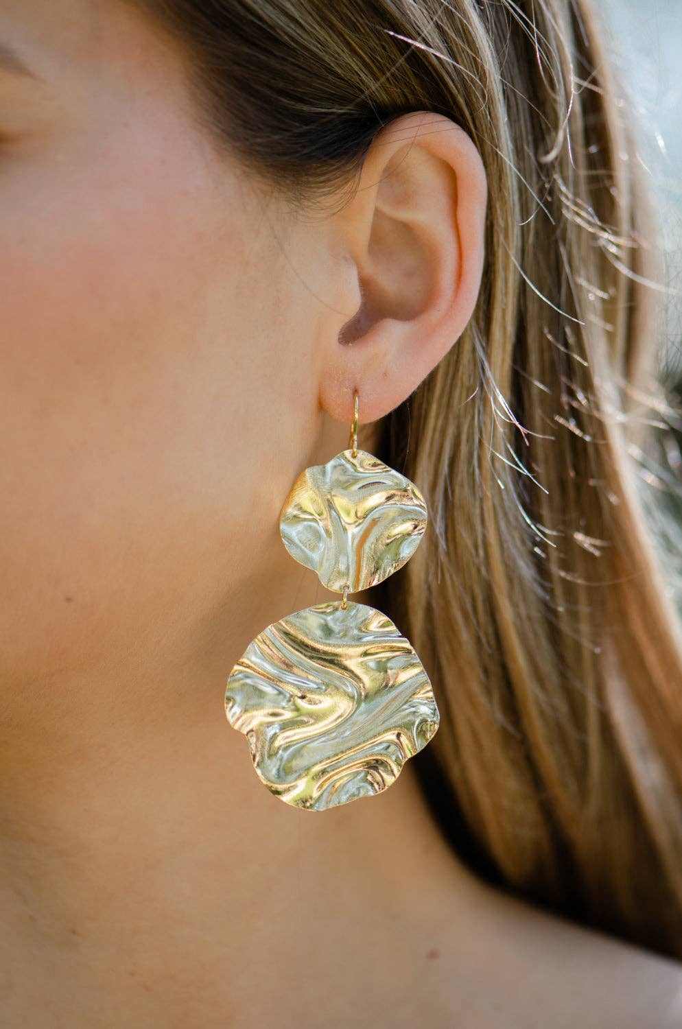 Odette Gold Statement Earrings, Marcia Moran - worn on model