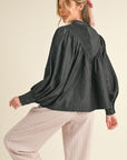 Pintuck Denim Blouse -Black