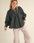 Pintuck Denim Blouse -Black