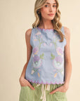 Ice Blue Floral Embroidery Tank