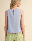 Ice Blue Floral Embroidery Tank