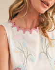 White Floral Embroidery Tank
