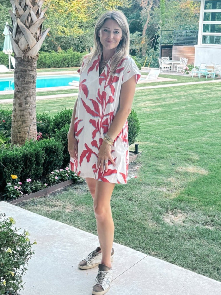 Nancy Dress Red Blue Vine - Chatsworth Boutique