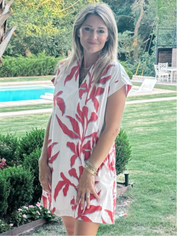 Nancy Dress Red Blue Vine - Chatsworth Boutique