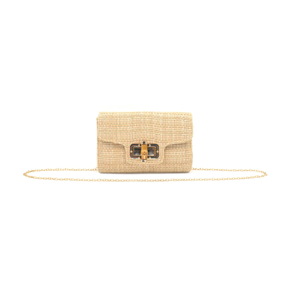 natural rafia clutch with bamboo handle