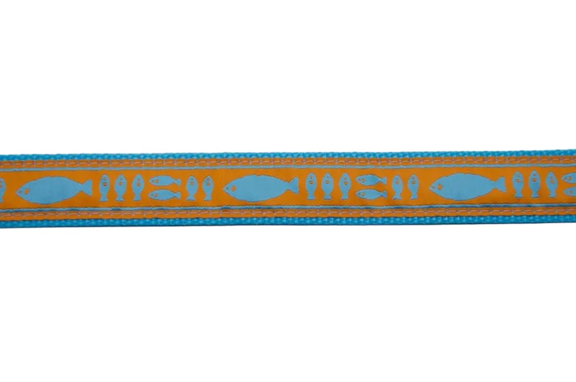Orange/Turq. Batik Fish Dog Collar - Chatsworth Boutique
