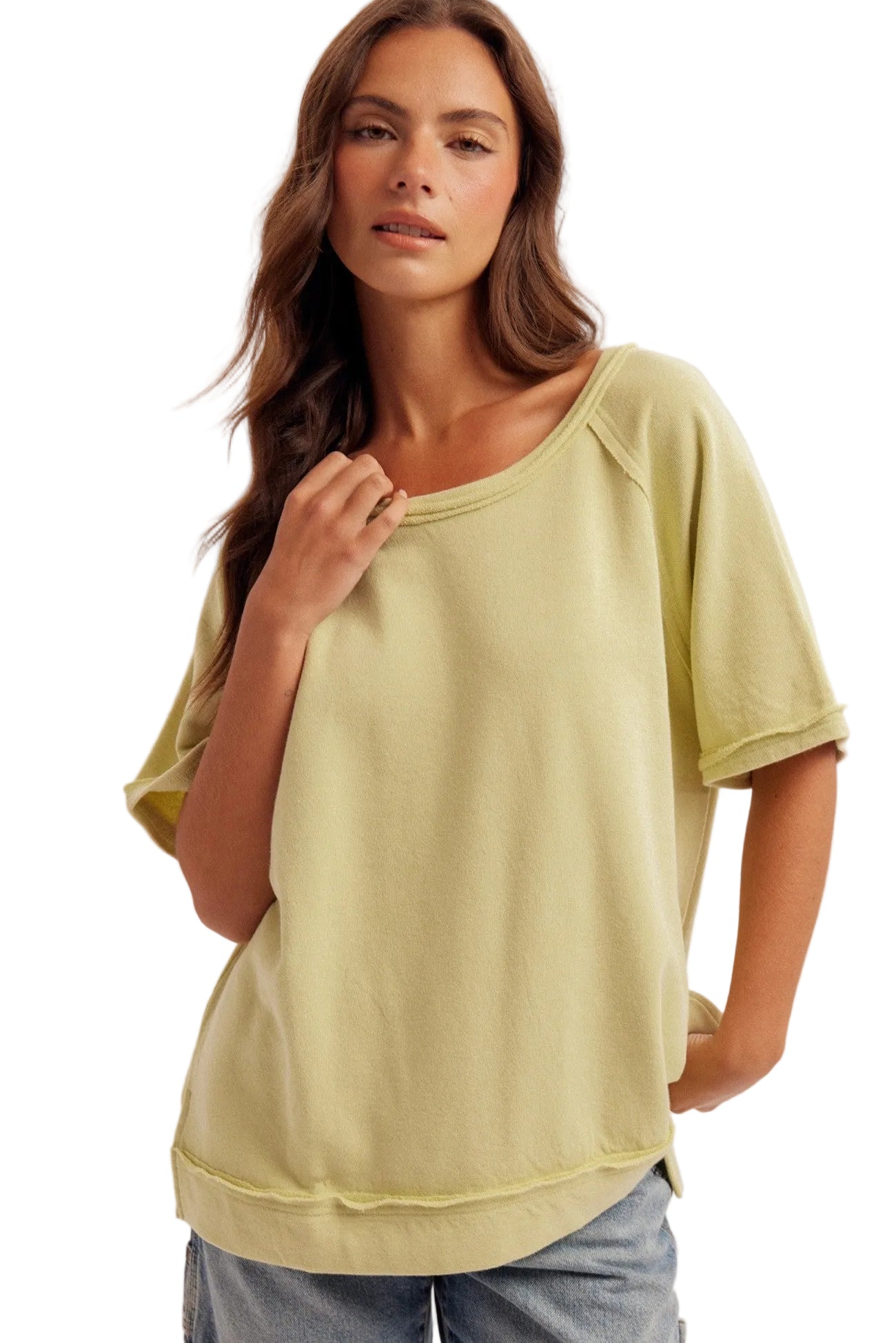 oversized cozy terry tee lime green