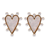 Pearl Studded Pink Tortoise Valentines Heart Earrings - Chatsworth Boutique