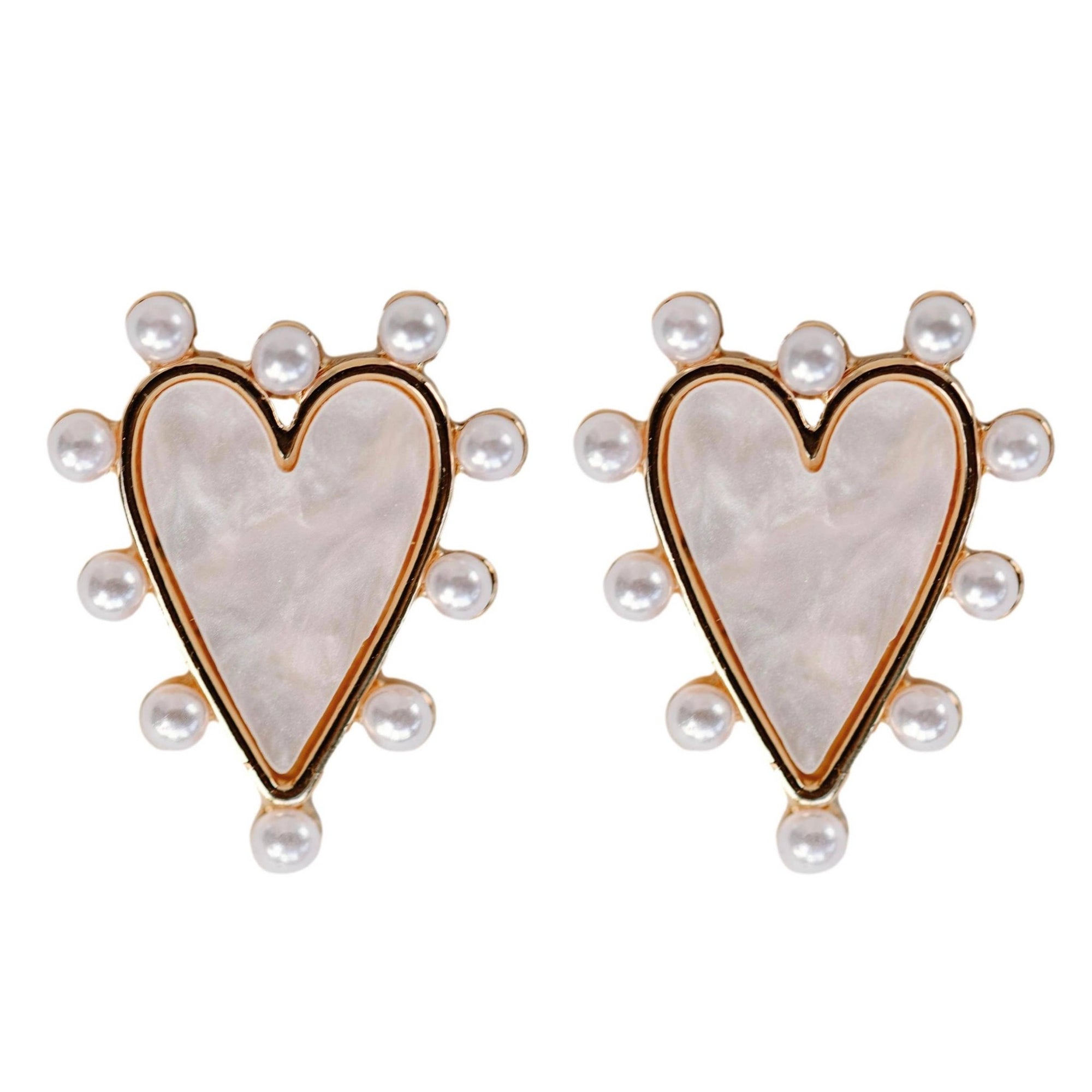 Pearl Studded Pink Tortoise Valentines Heart Earrings - Chatsworth Boutique