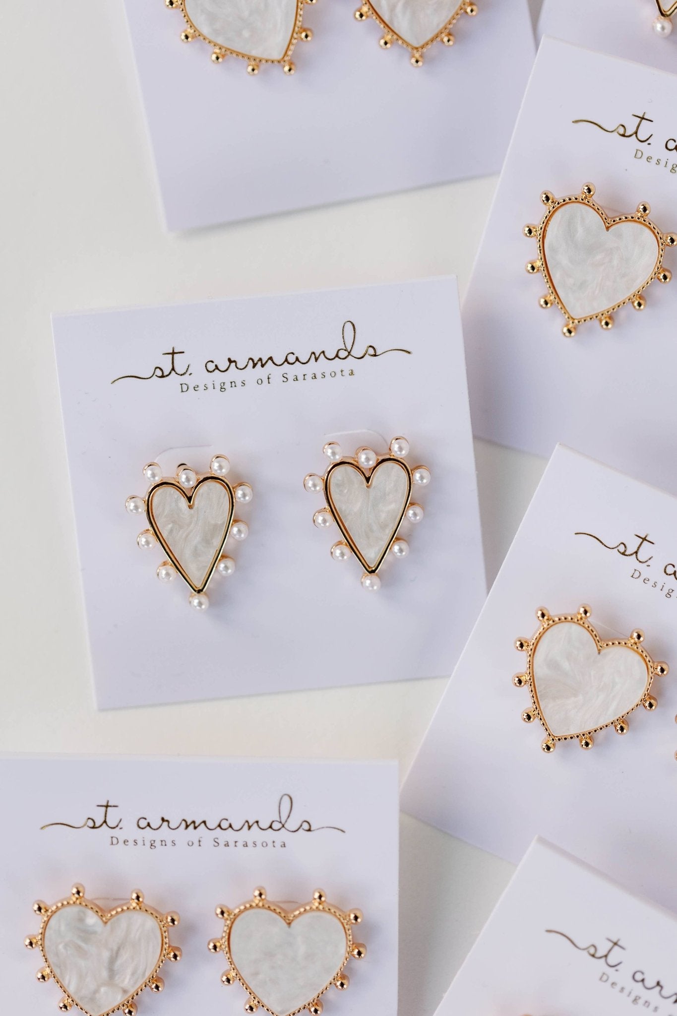 Pearl Studded Pink Tortoise Valentines Heart Earrings - Chatsworth Boutique