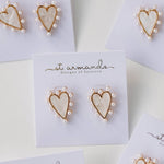 Pearl Studded Pink Tortoise Valentines Heart Earrings - Chatsworth Boutique