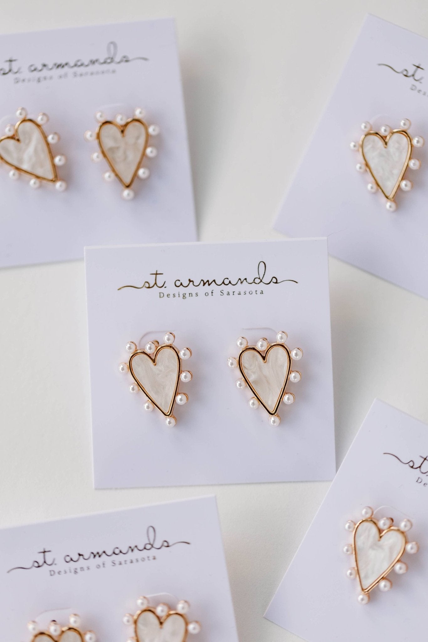 Pearl Studded Pink Tortoise Valentines Heart Earrings - Chatsworth Boutique