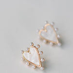 Pearl Studded Pink Tortoise Valentines Heart Earrings - Chatsworth Boutique