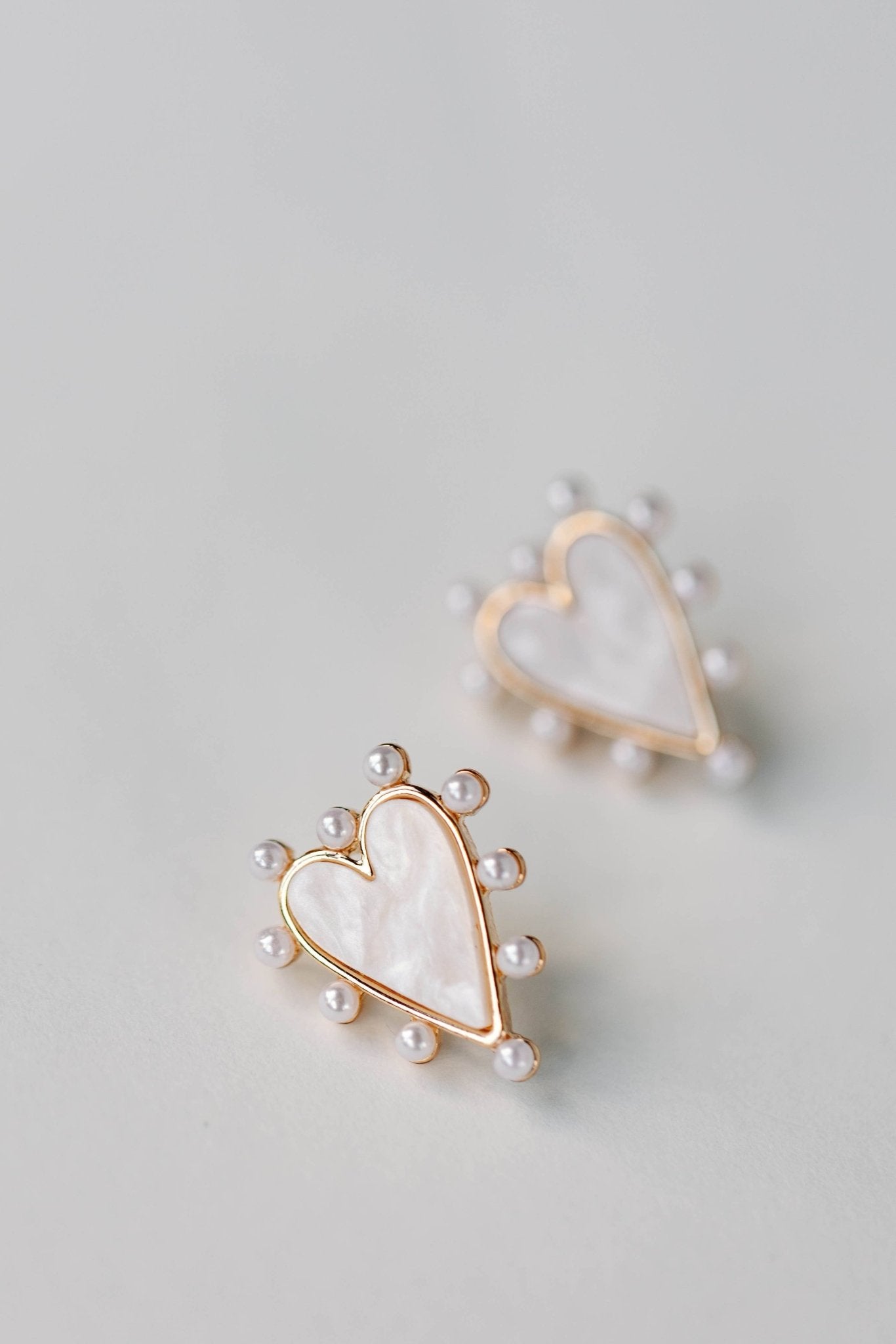 Pearl Studded Pink Tortoise Valentines Heart Earrings - Chatsworth Boutique