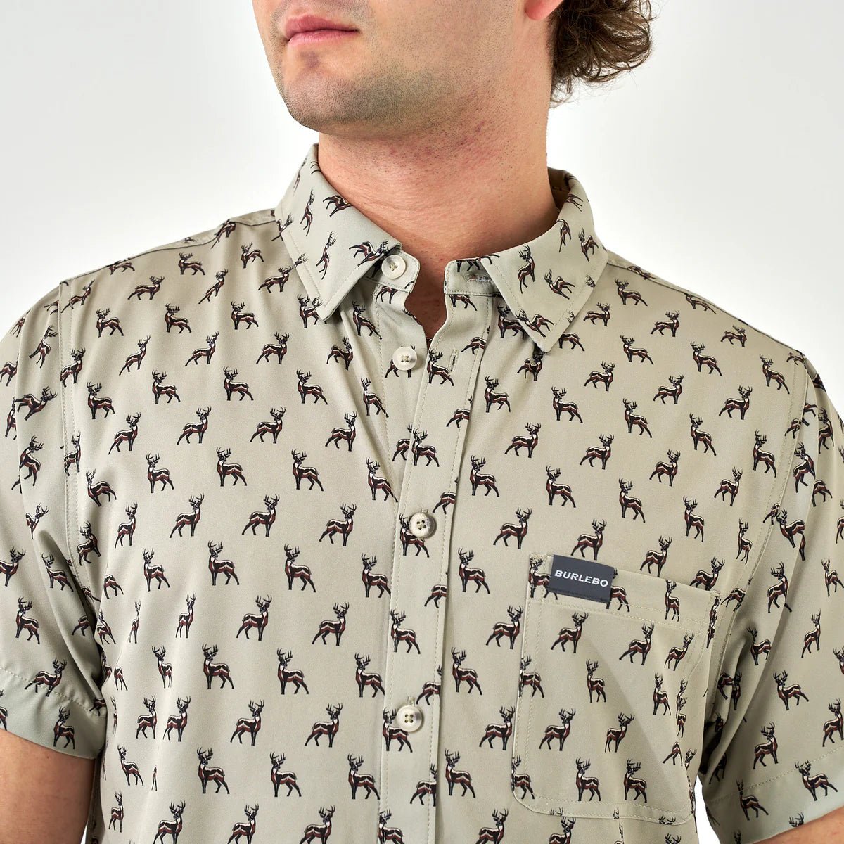 Perf Button Down Whitetail Green - Chatsworth Boutique