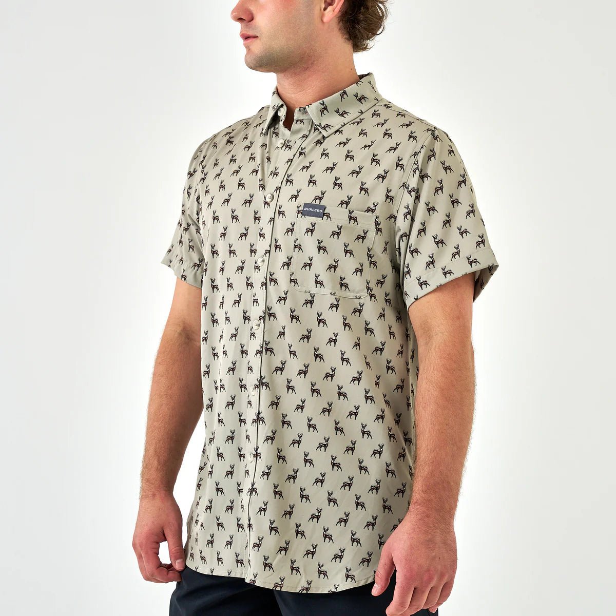 Perf Button Down Whitetail Green - Chatsworth Boutique