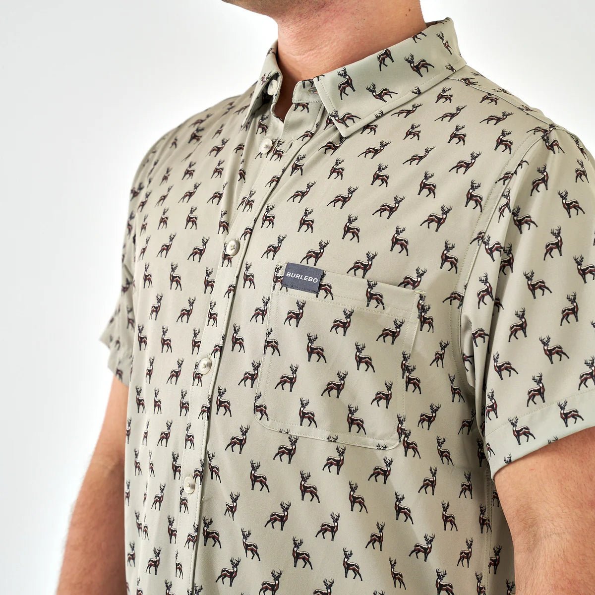 Perf Button Down Whitetail Green - Chatsworth Boutique