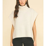 Ivory Turtleneck Knit Vest Poncho, PINCH - front view
