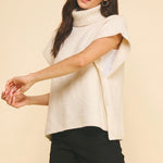 Ivory Turtleneck Knit Vest Poncho, PINCH - styled view