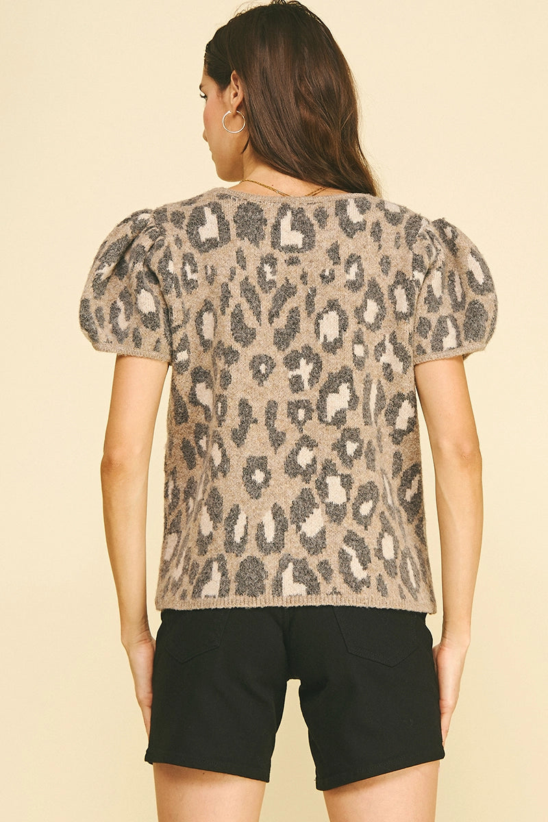 Leopard Print Knit Sweater, PINCH - detail view