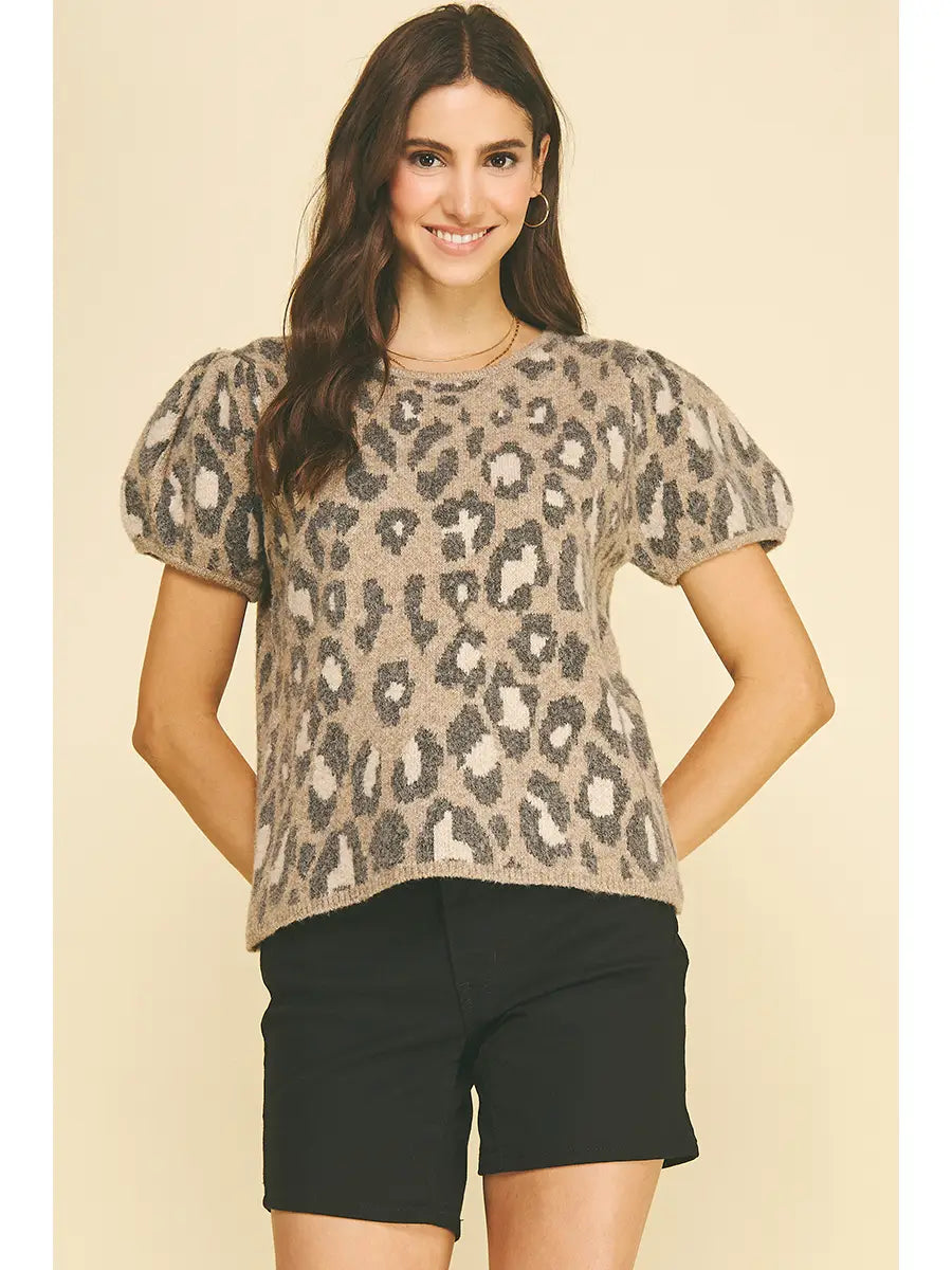 Leopard Print Knit Sweater, PINCH - side view