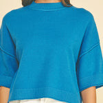 Short Sleeve Sweater Teal, PINCH - back view