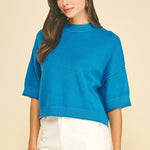 Short Sleeve Sweater Teal, PINCH - front view