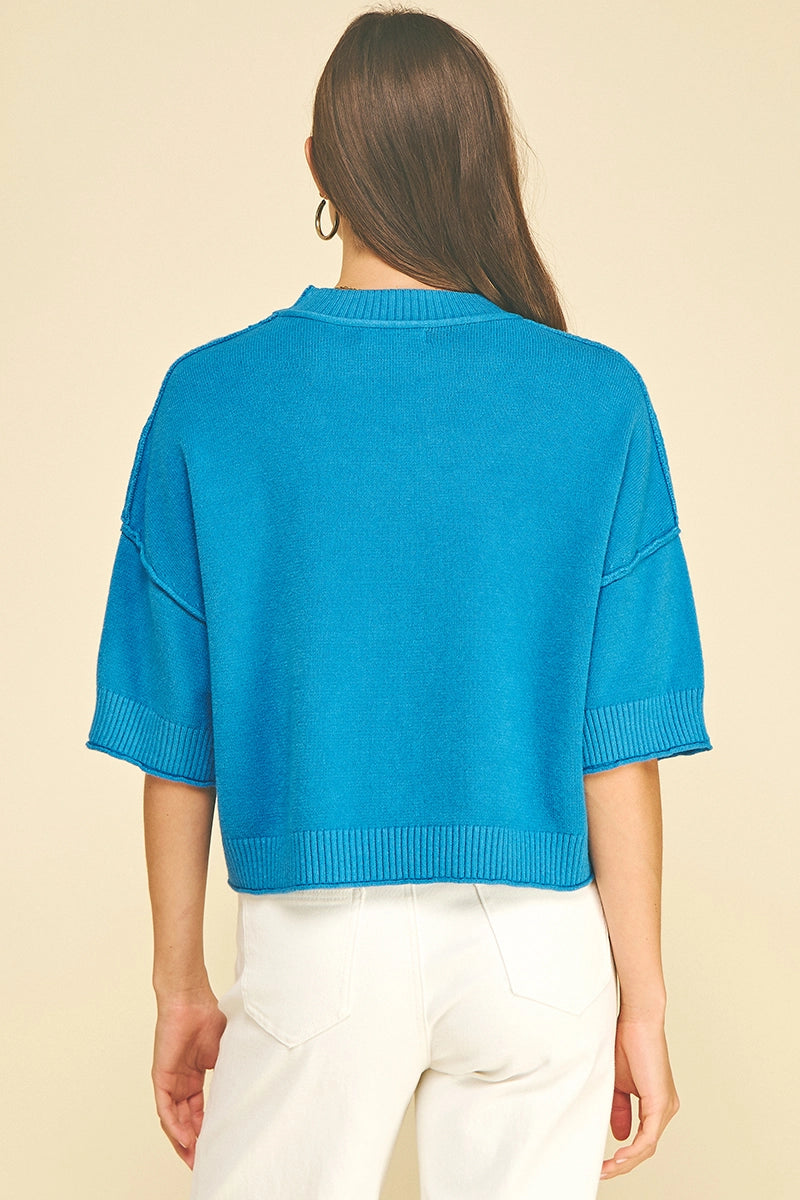 Short Sleeve Sweater Teal, PINCH - side view