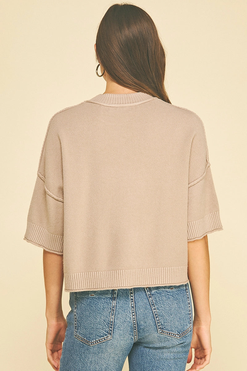 Short Sleeve Sweater White Taupe, PINCH - back view