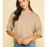 Short Sleeve Sweater White Taupe, PINCH - side view