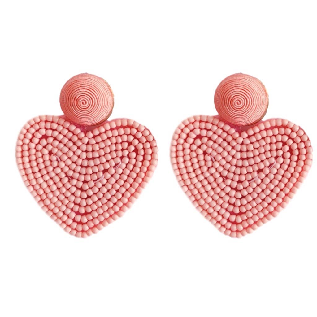 Pink Beaded Heart Earrings - Chatsworth Boutique