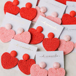 Pink Beaded Heart Earrings - Chatsworth Boutique