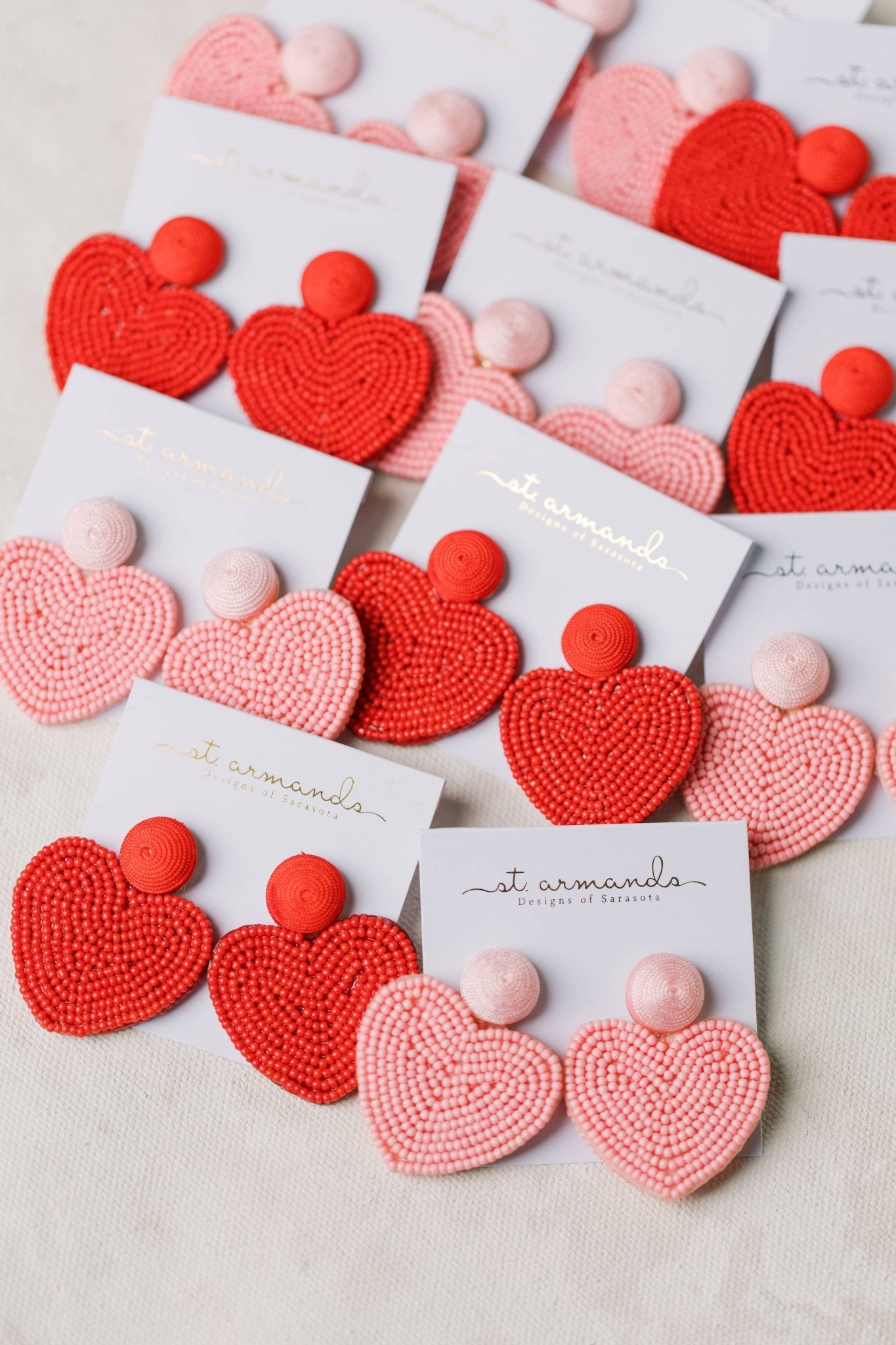 Pink Beaded Heart Earrings - Chatsworth Boutique