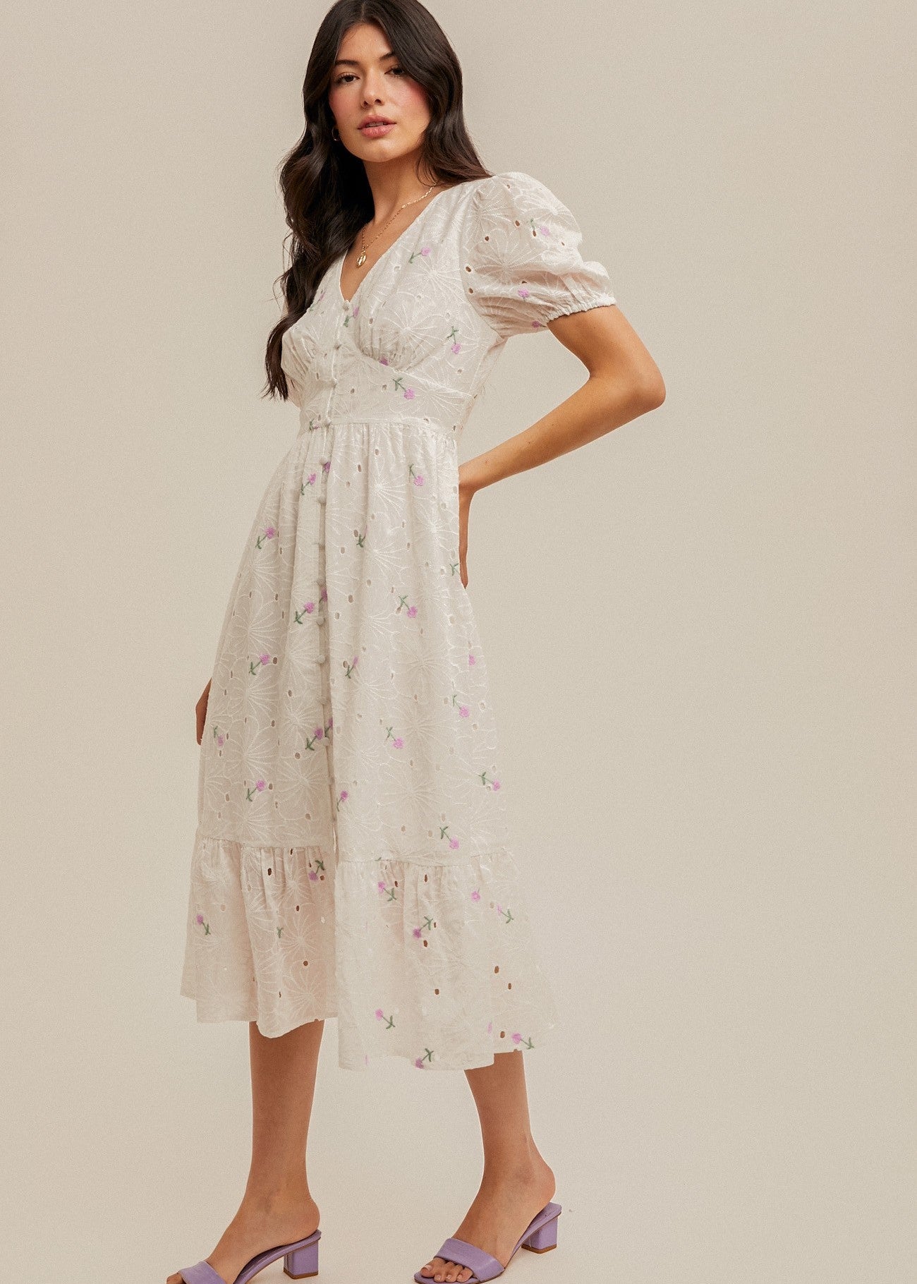 Pink Eyelet Midi Dress - Chatsworth Boutique