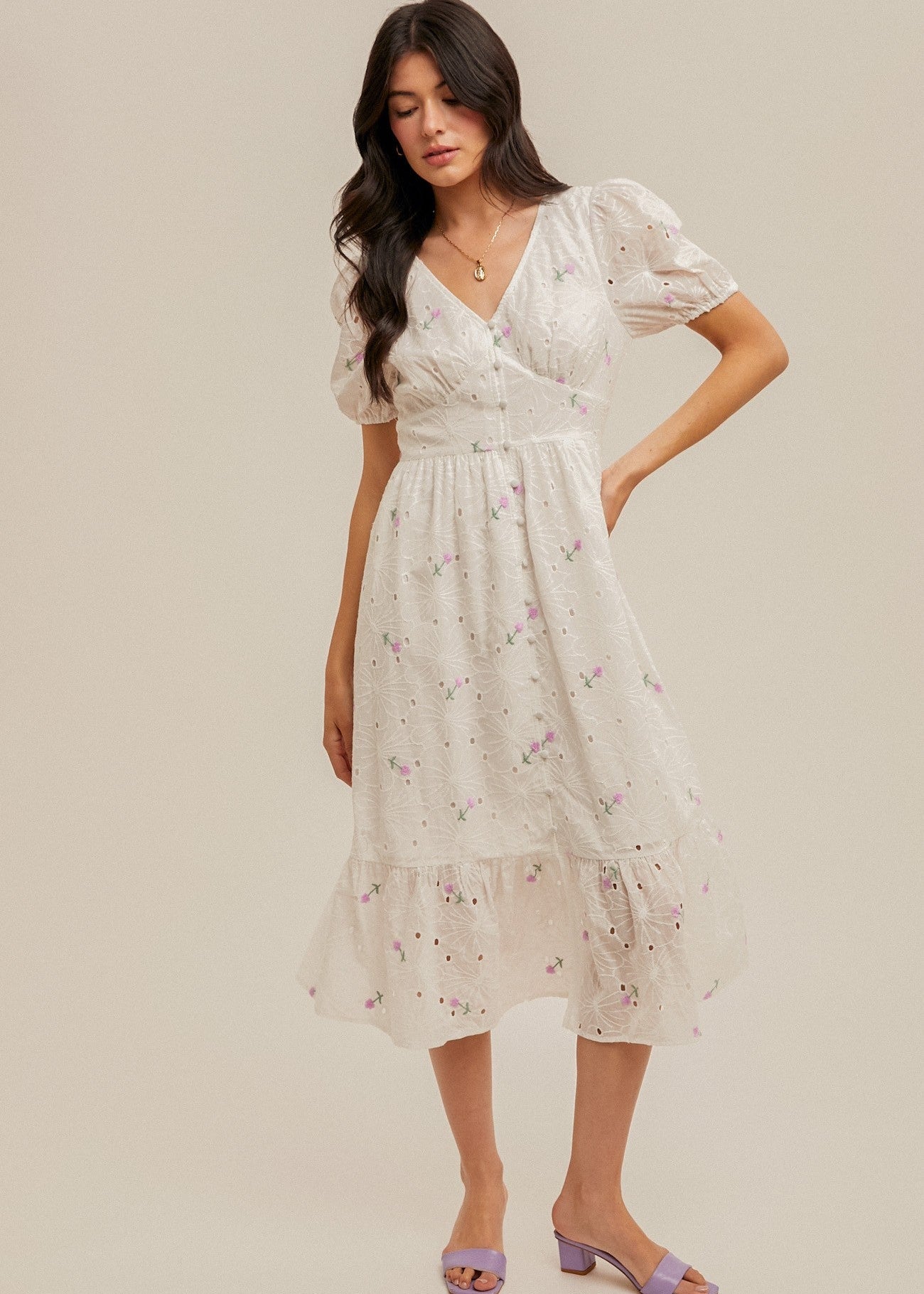 Pink Eyelet Midi Dress - Chatsworth Boutique