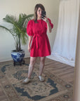 Red Poplin Button Up Dress