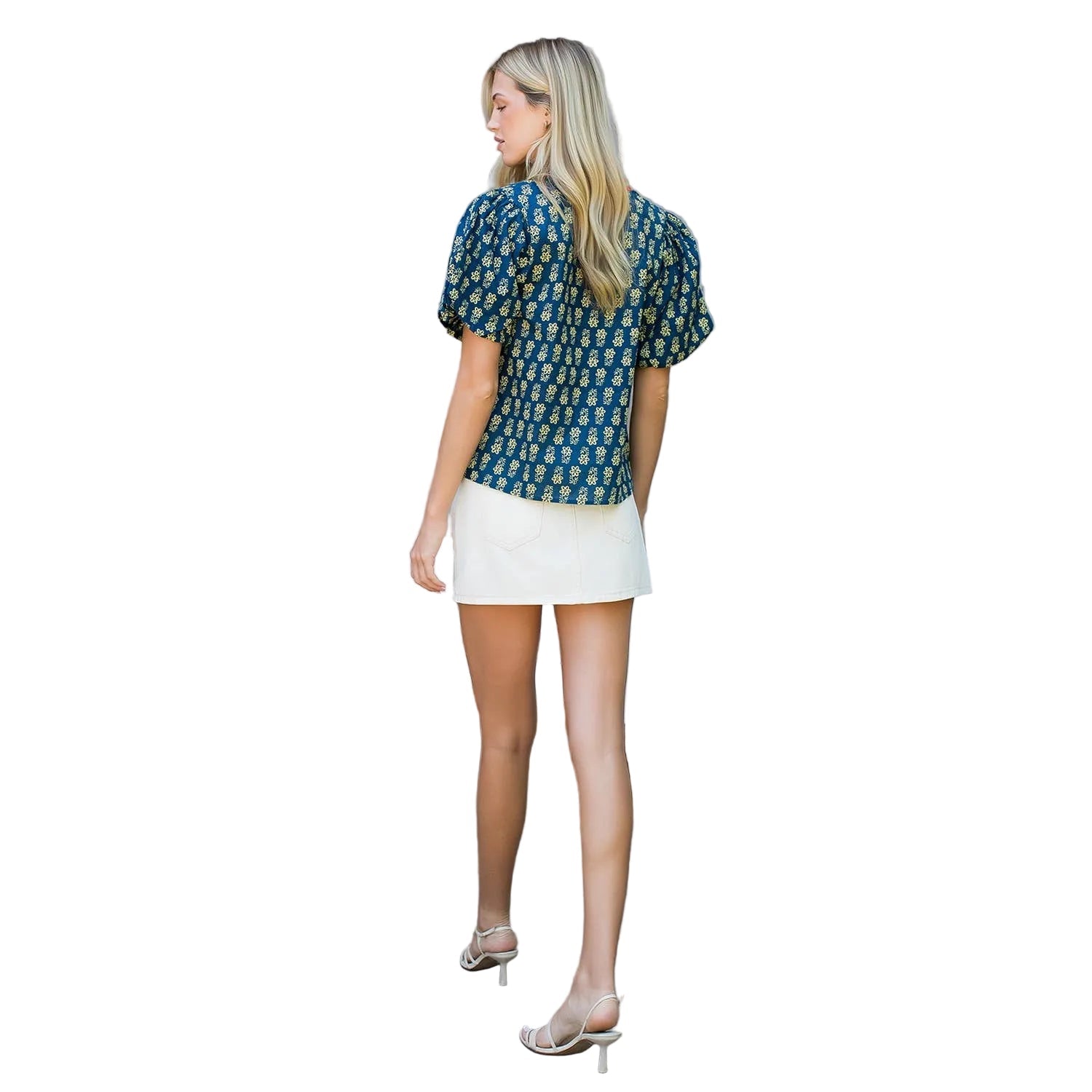 Puff Sleeve Floral Detailed V - Neck Top - Chatsworth Boutique