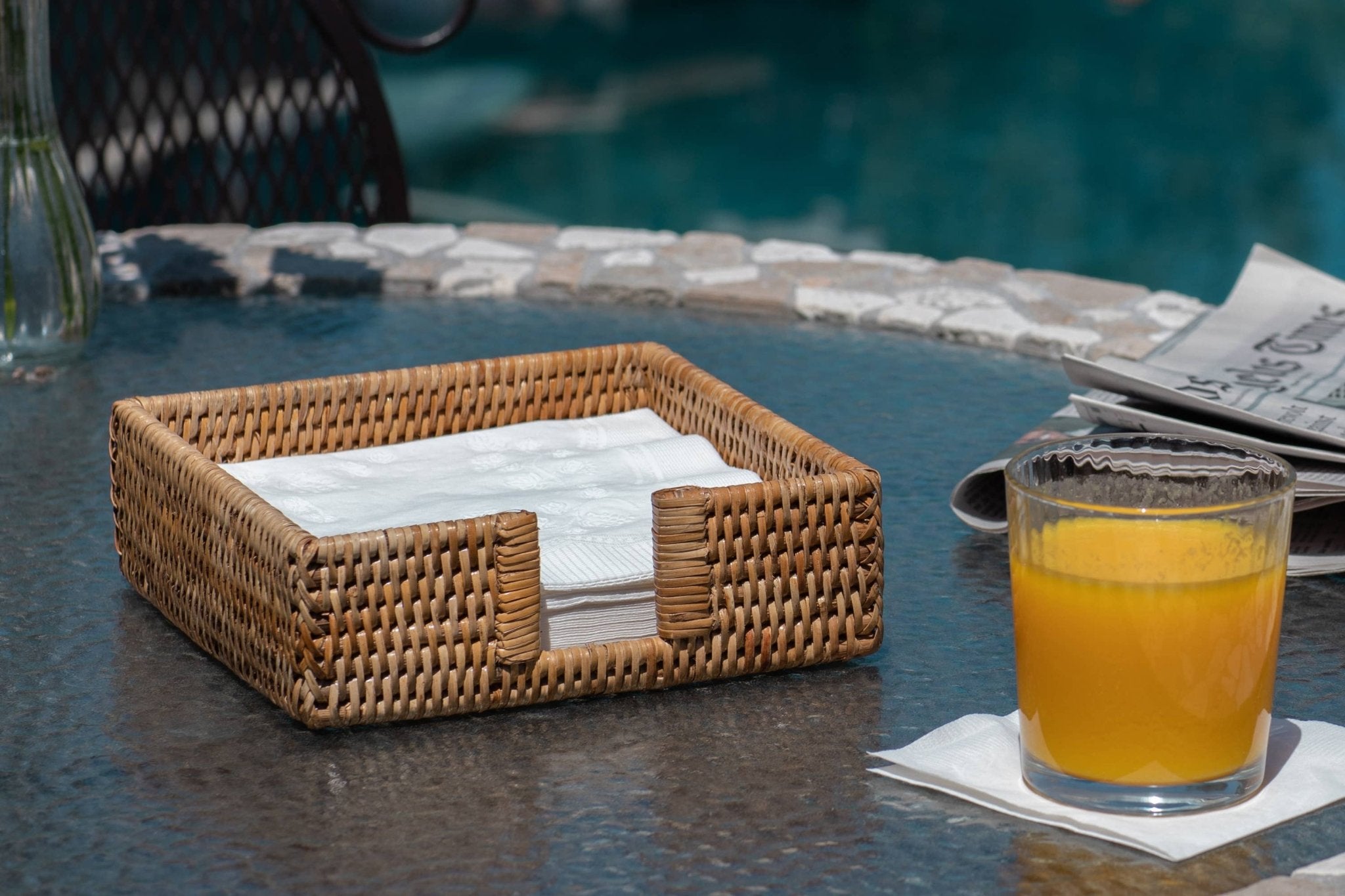 Rattan Cocktail Napkin Holder with Cutout - Chatsworth Boutique