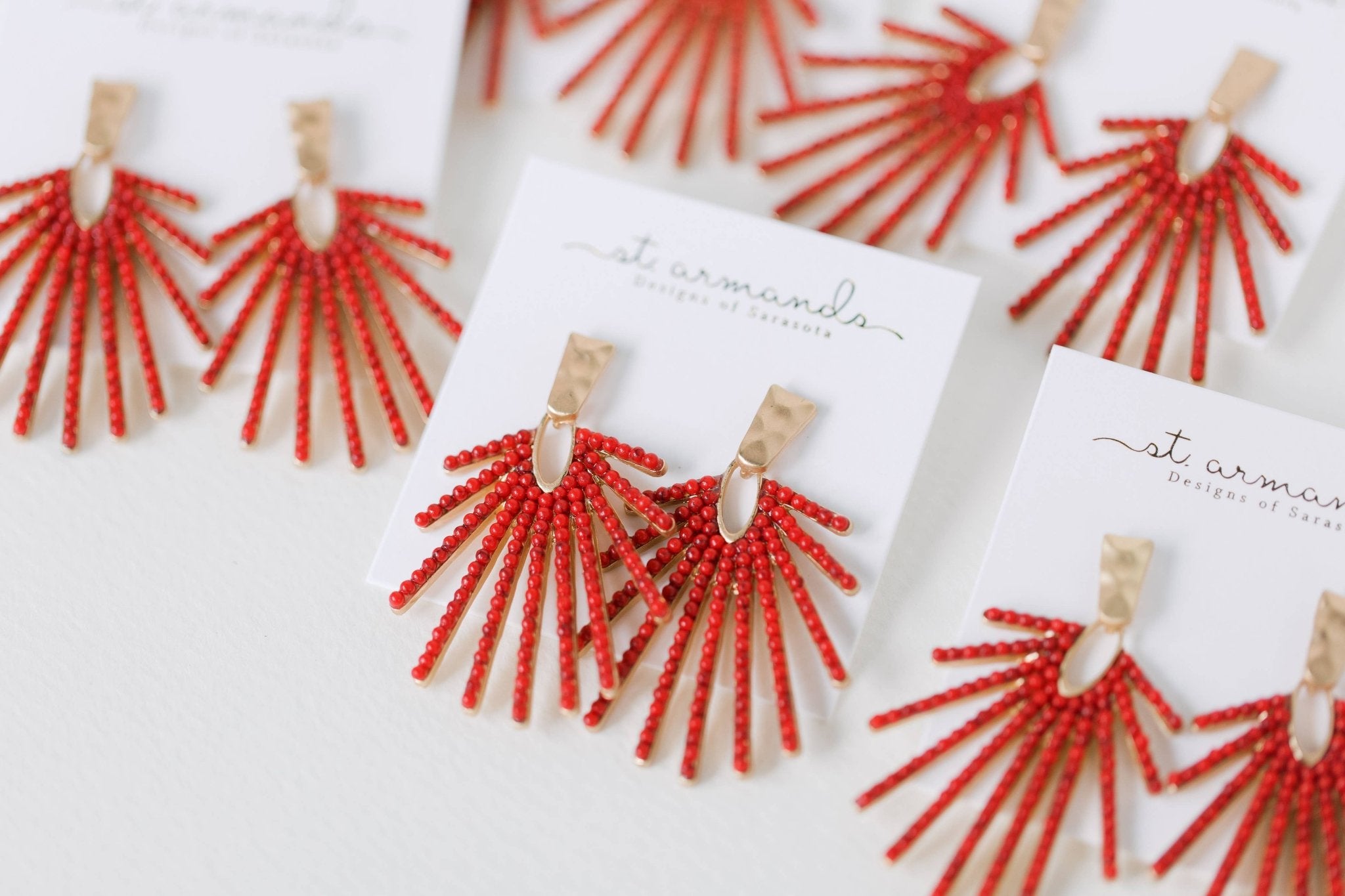 Red Sunburst Drop Earrings - Chatsworth Boutique