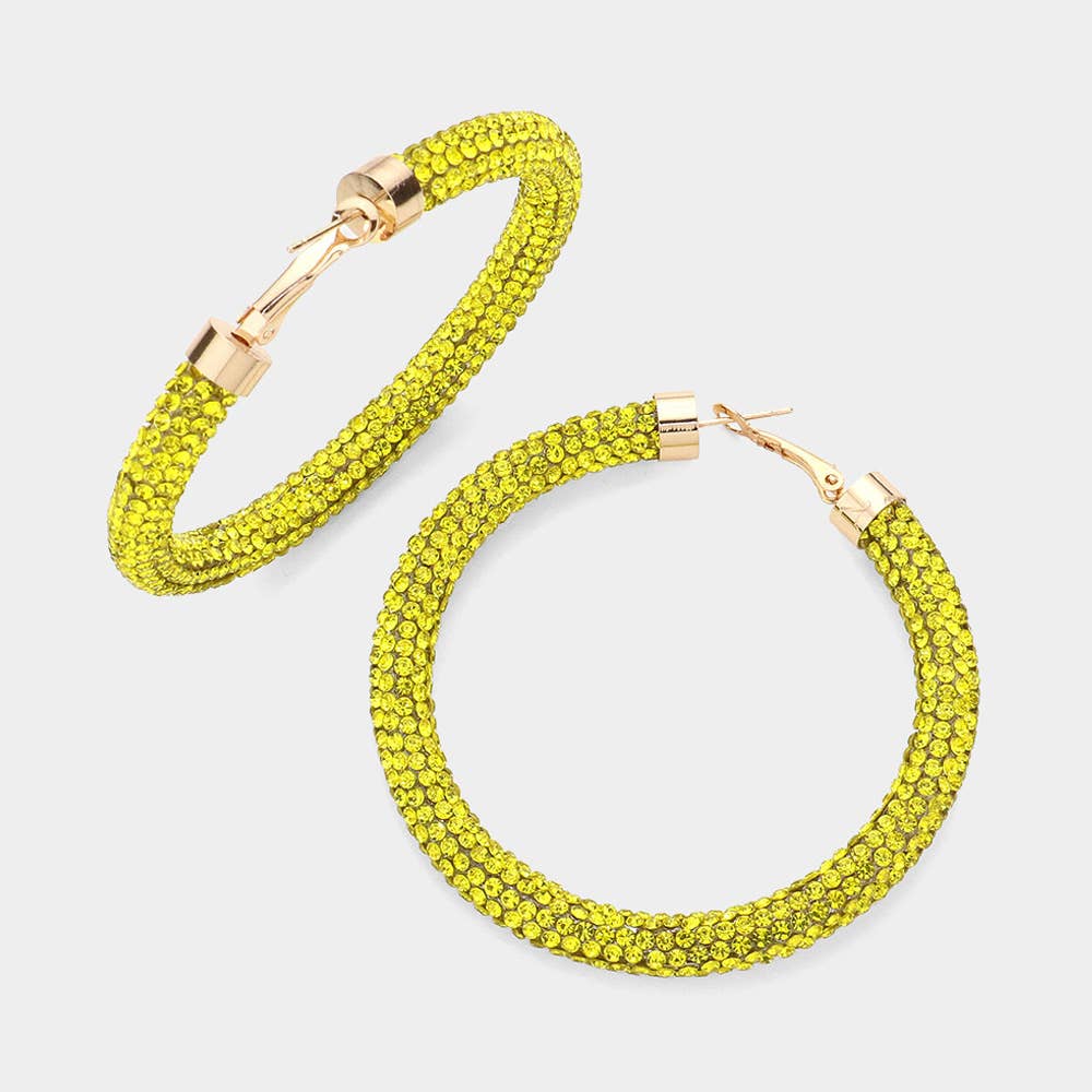 Rhinestone Pave Hoop Earrings - Chatsworth Boutique
