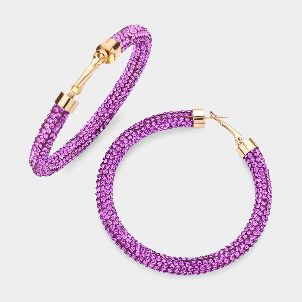 Rhinestone Pave Hoop Earrings - Chatsworth Boutique