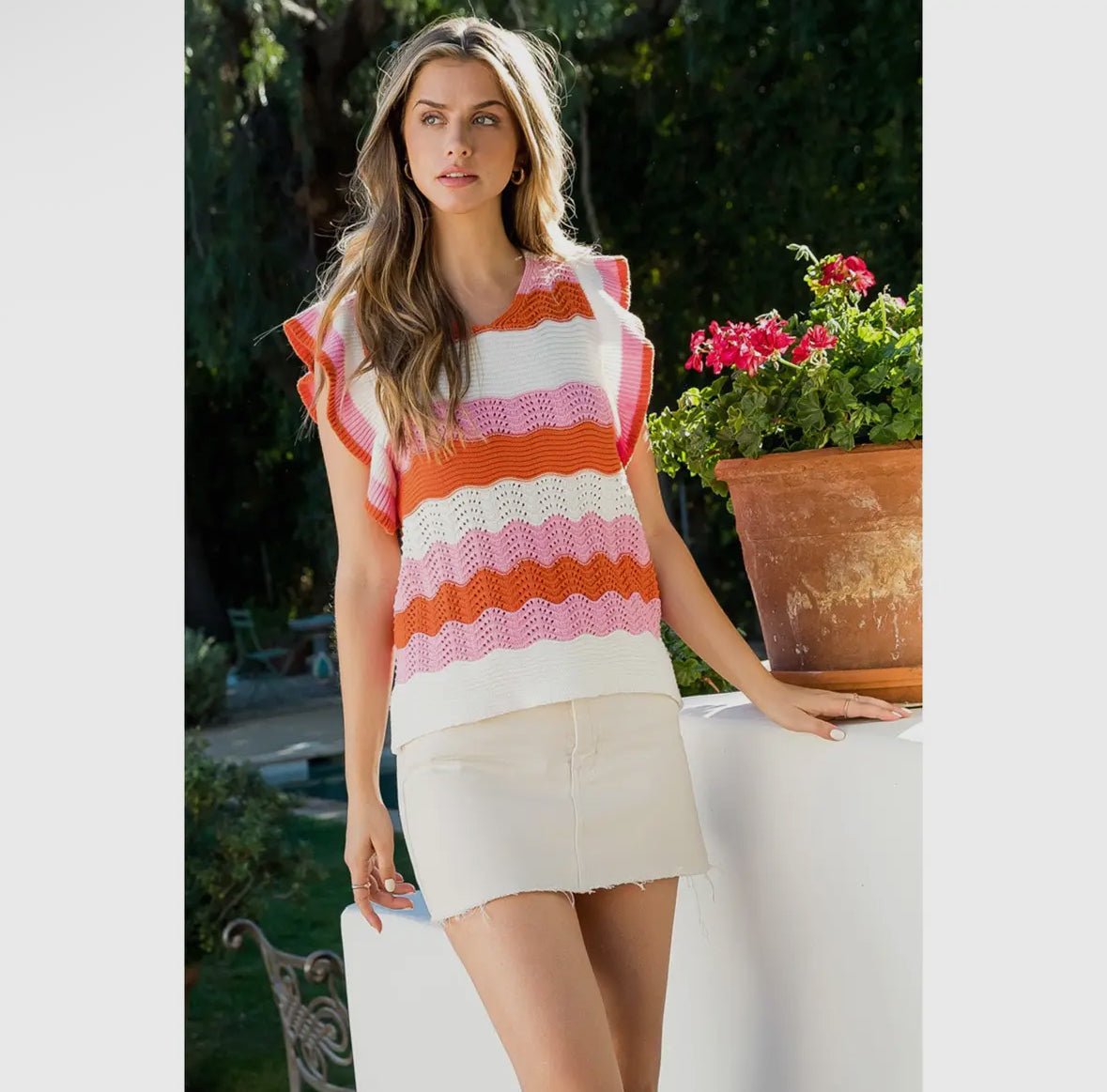 Rib Knit Flutter Sleeve Top - Chatsworth Boutique