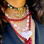 Roxie Pink Beaded Necklace with Heart Charm - Chatsworth Boutique