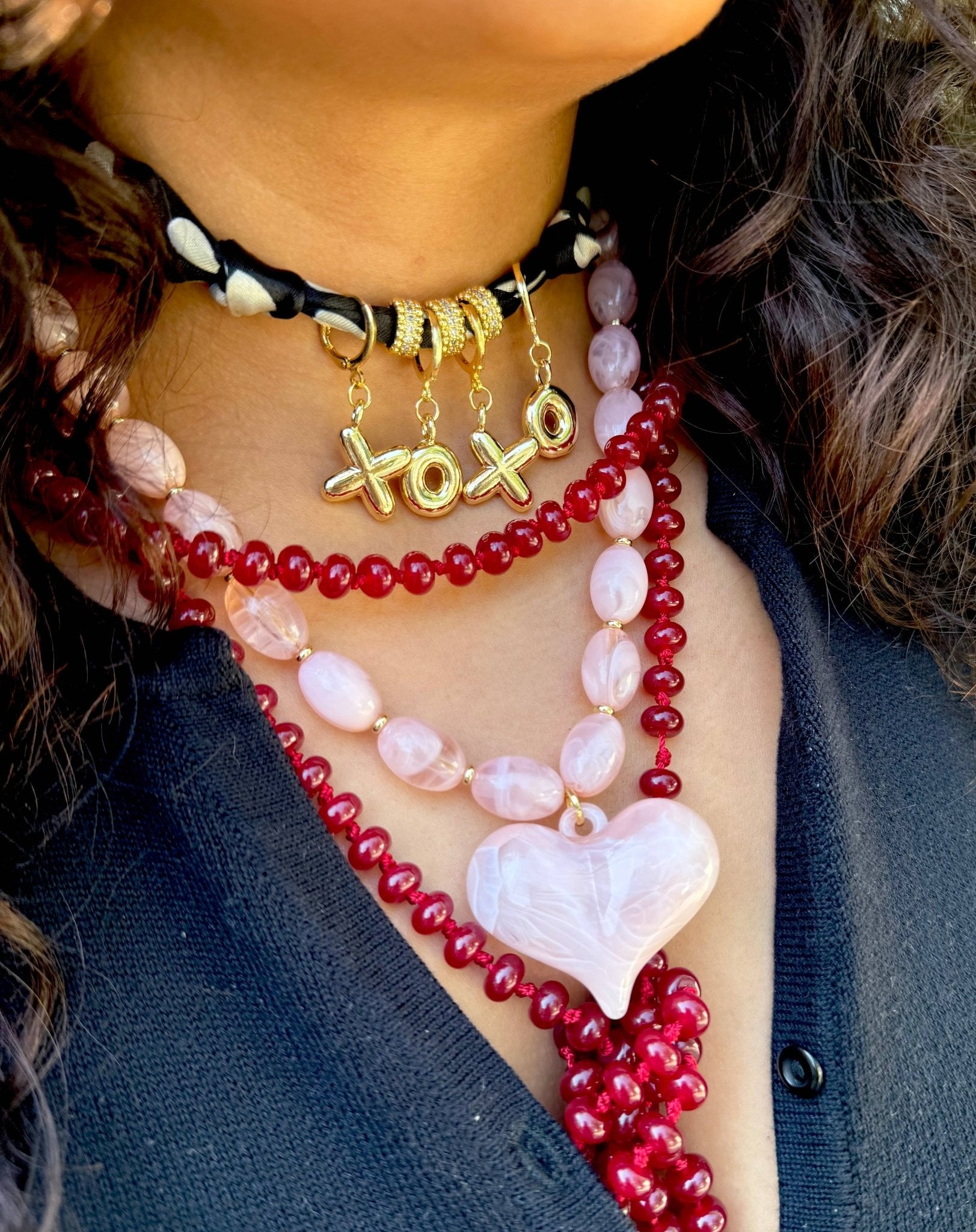 Roxie Pink Beaded Necklace with Heart Charm - Chatsworth Boutique