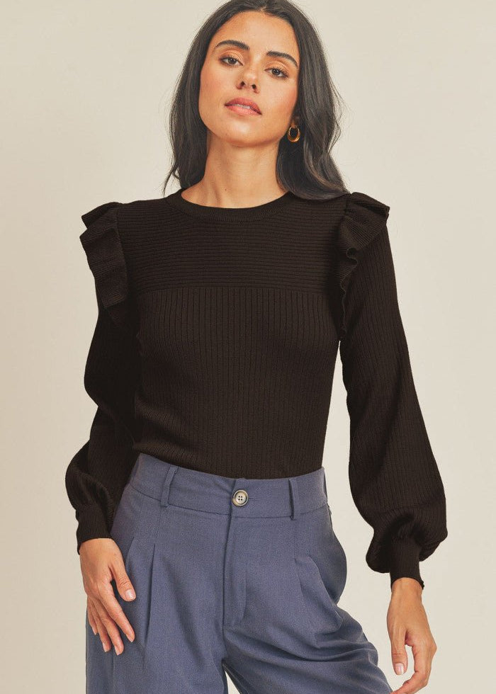 Ruffle Sweater Black - Chatsworth Boutique